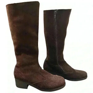 L.L. Bean Vintage 90s Shearling Lined Brown Suede Zip Up Heeled Boots Size 8.5